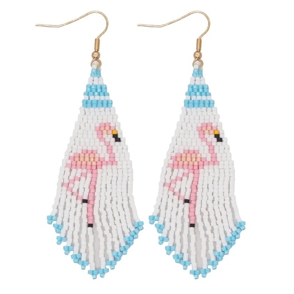 Seed Bead Flamingo Tassel Drop Earrings - Picture 1 of 1